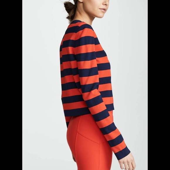 VERONICA BEARD Broome Red & Navy Blue Striped Cropped Crewneck Sz XS - Picture 4 of 9